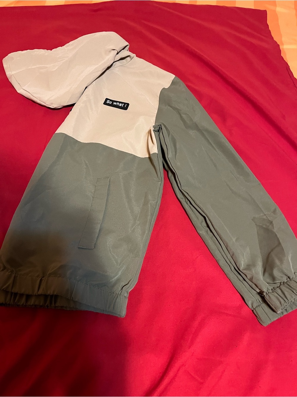 SHEIN Colorblock Hooded Windbreaker Jacket in Light Gray and Olive Green - Picture 2 of 2